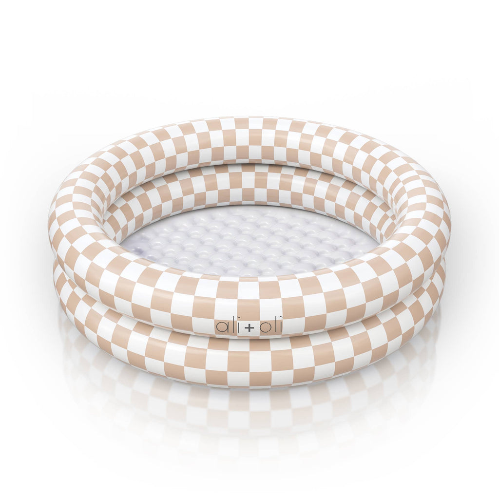 Ali+Oli Two-Ring Inflatable Kiddie Pool (Tan Checkers)
