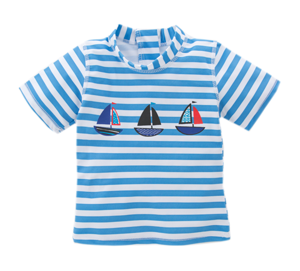 Blue Sailor Boats Striped 3pcs Boy Swimwear Set