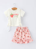 Girls' Spring Short-sleeved "Berry Sweet" Printed Top and Skirt Set