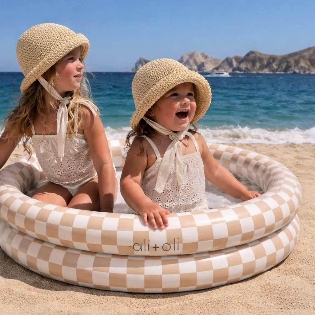Ali+Oli Two-Ring Inflatable Kiddie Pool (Tan Checkers)