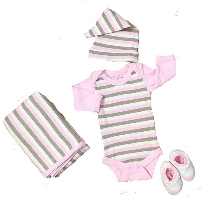Organic Cotton Pink/Khaki Layette - newborn to 6 months