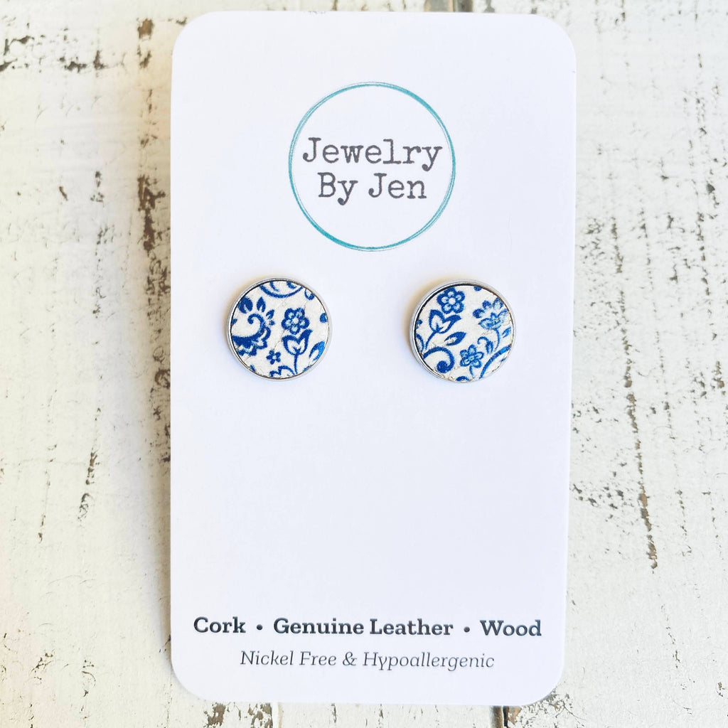 Stud Earrings: Blue & White Fine China Pattern