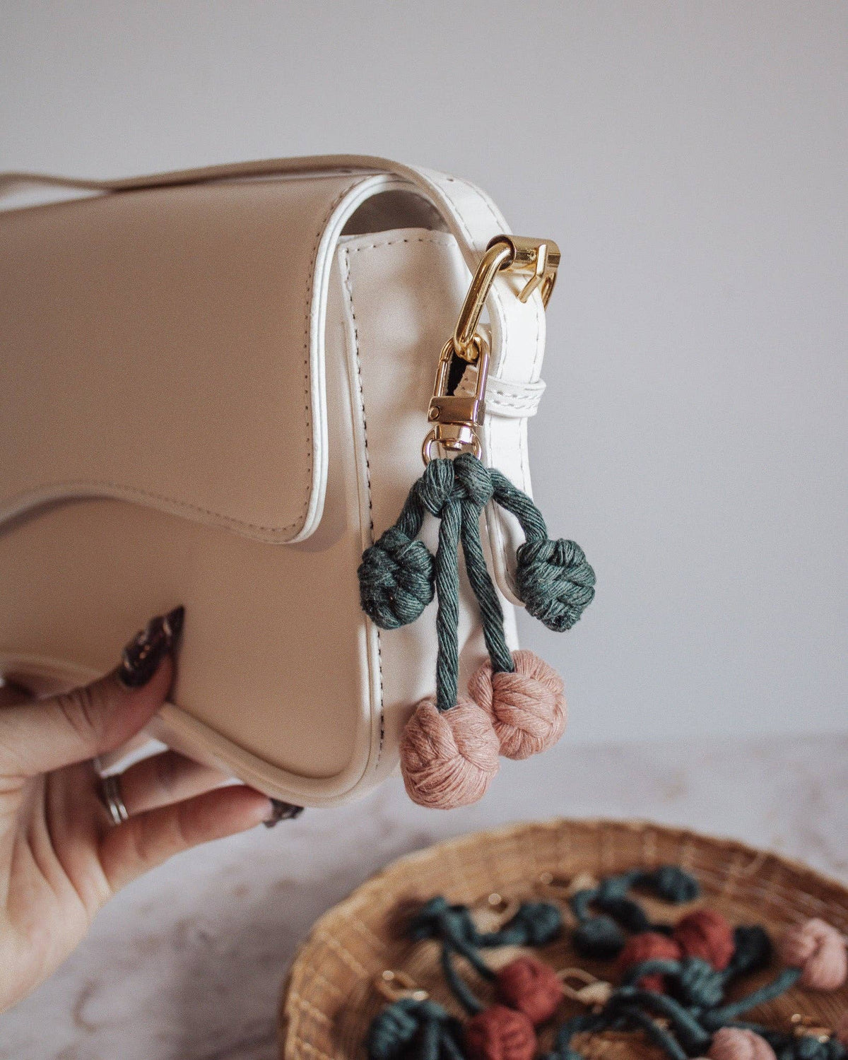 Macrame Cherry Keychain / Bag Charm