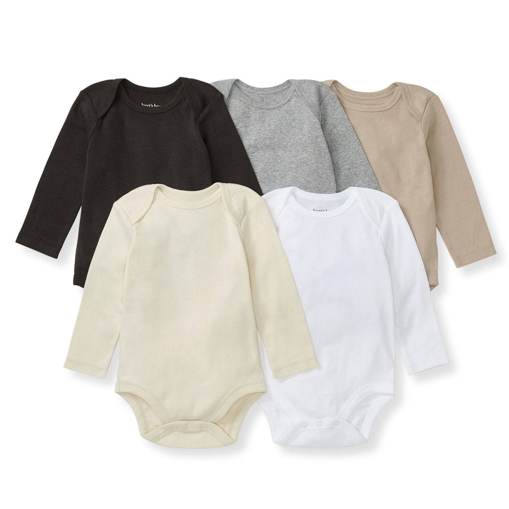 Solid Organic Cotton Long Sleeve Baby Bodysuits 5 Pack - Ash