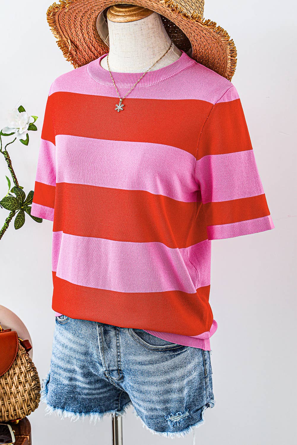 Fashion-W Colorblock Striped Knitted T shirt