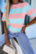 Fashion-W Colorblock Striped Knitted T shirt