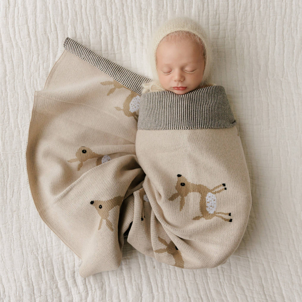100% Luxury Cotton Receiving Swaddle Baby Blanket - Deer
