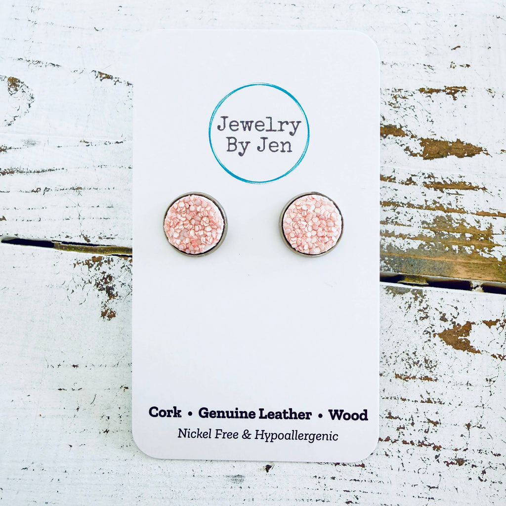Stud Earrings: Dusty Pink Glitter