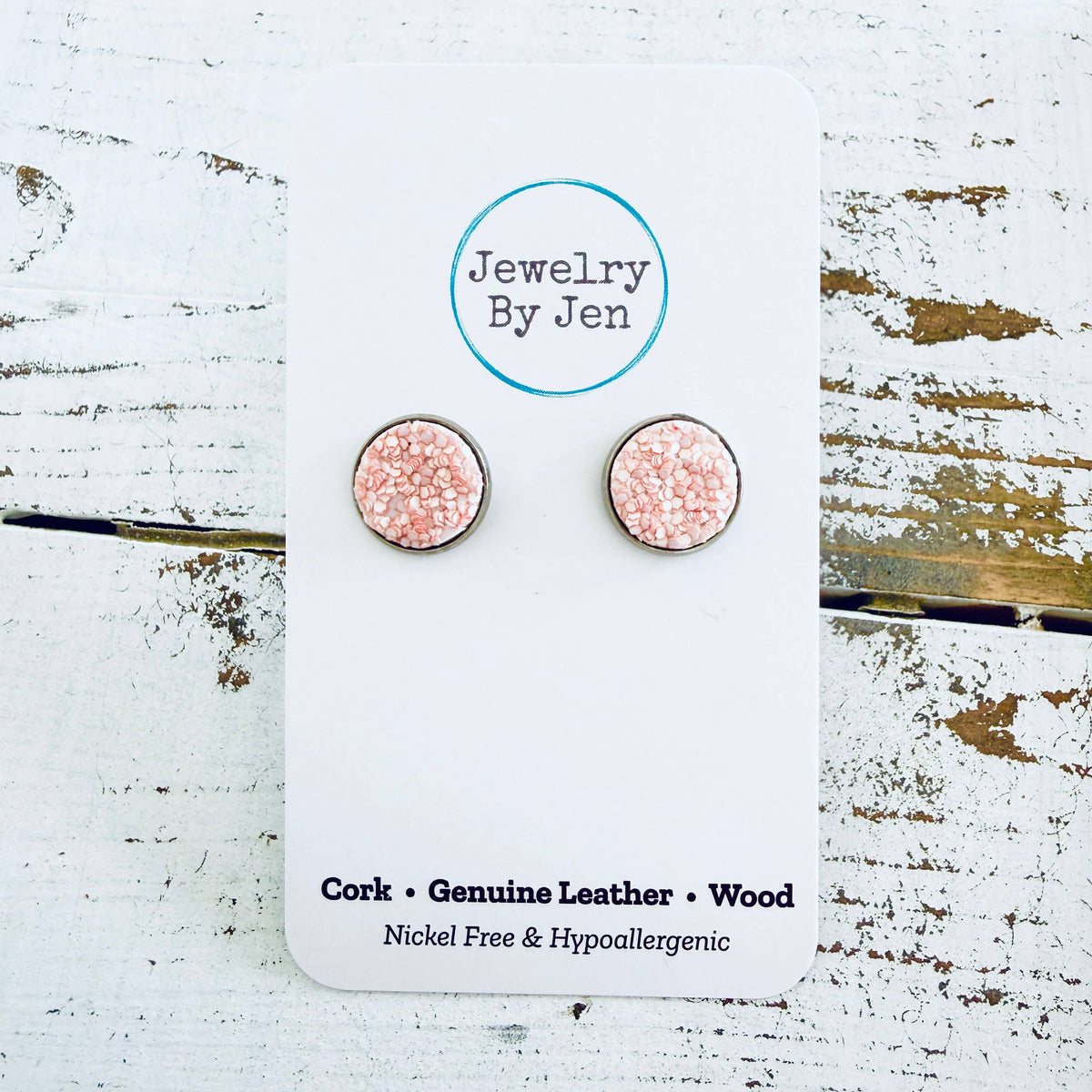 Stud Earrings: Dusty Pink Glitter