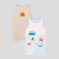 Sleeveless Striped & Printed Romper for Baby Boys