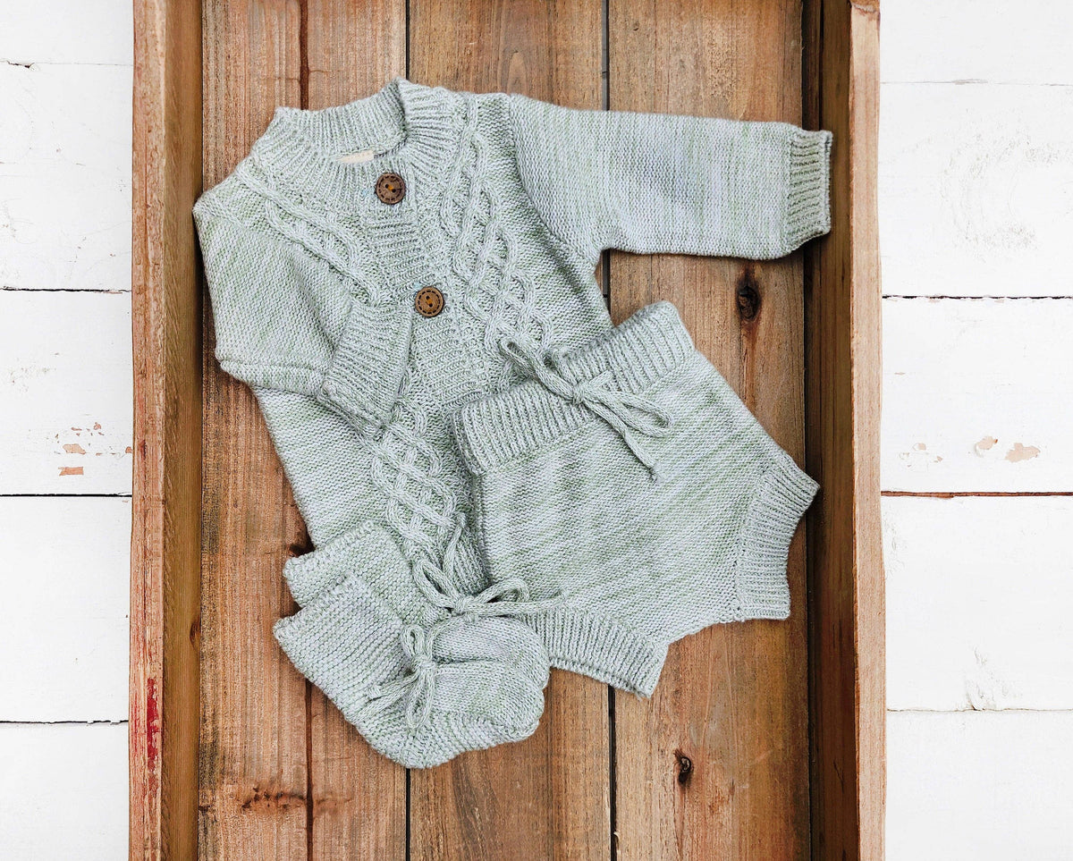 Cotton Knitted Cardigan bloomer booties | Matais 3pc Set
