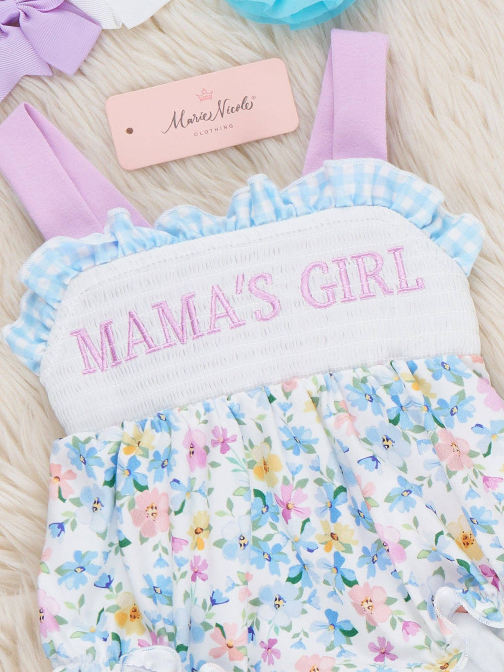MAMA'S GIRL Petal Hem Smocked Ruffle Bubble Romper