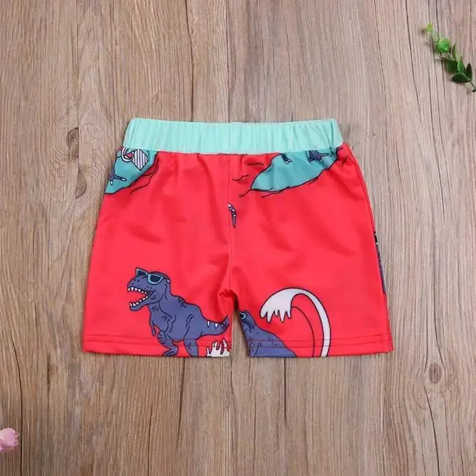 Red Dinosaur Toddler Boy Swim Shorts