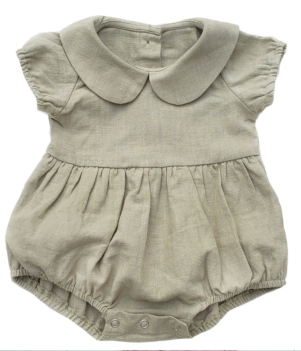 Peter Pan Collar Linen Bubble Romper + Bow | Allie