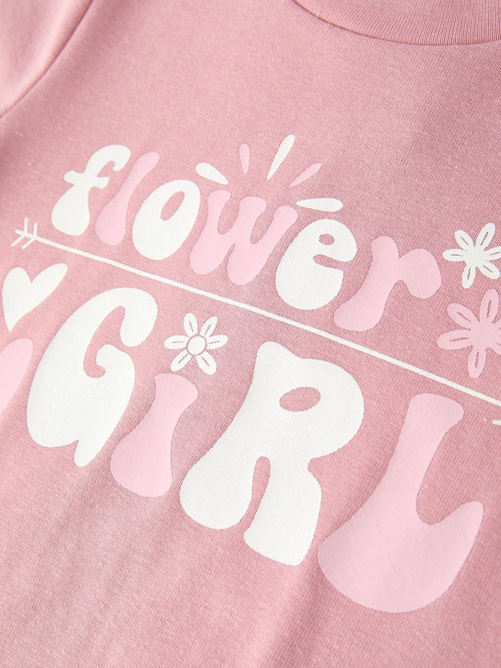 Flower Letter Girl Short Sleeve Top Denim Skirt Set