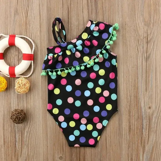 Colorful Polka Dots One Shoulder One-Piece Baby Swimwear
