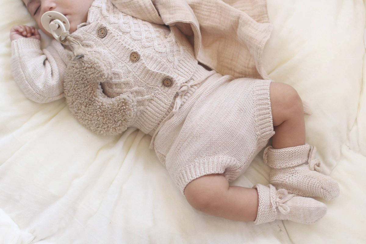 Cotton Knitted Cardigan bloomer booties | Matais 3pc Set