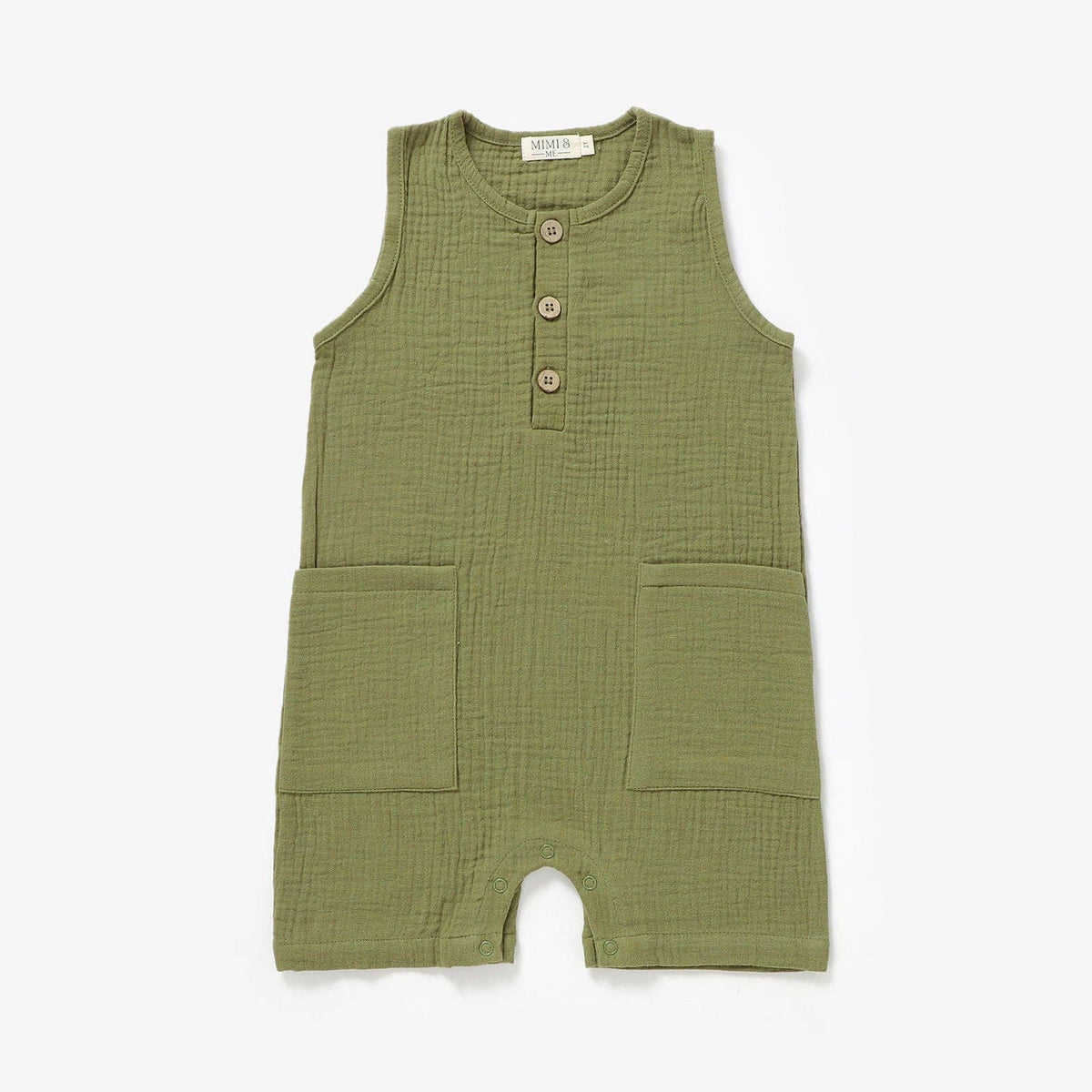 Sleeveless organic gender neutral muslin romper -Olive Green