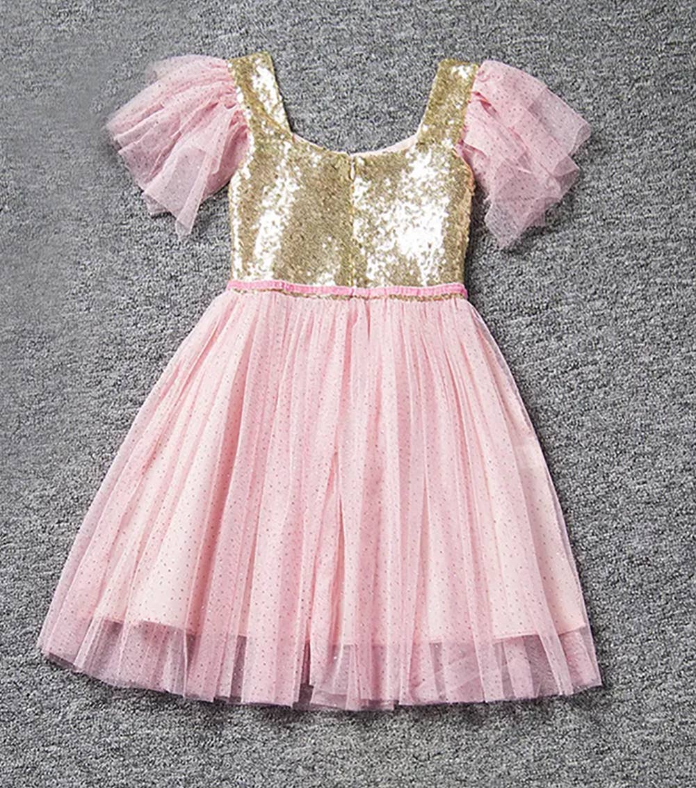 Gold Sequin Pink Girl Dress