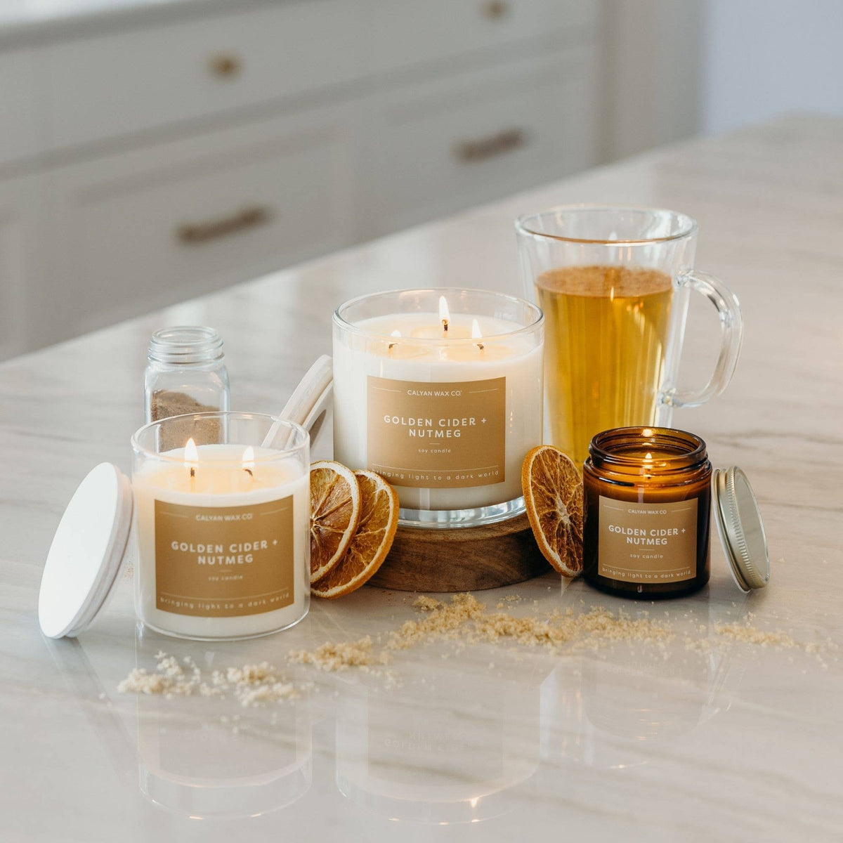 Golden Cider + Nutmeg - Mini Amber Jar Soy Candle