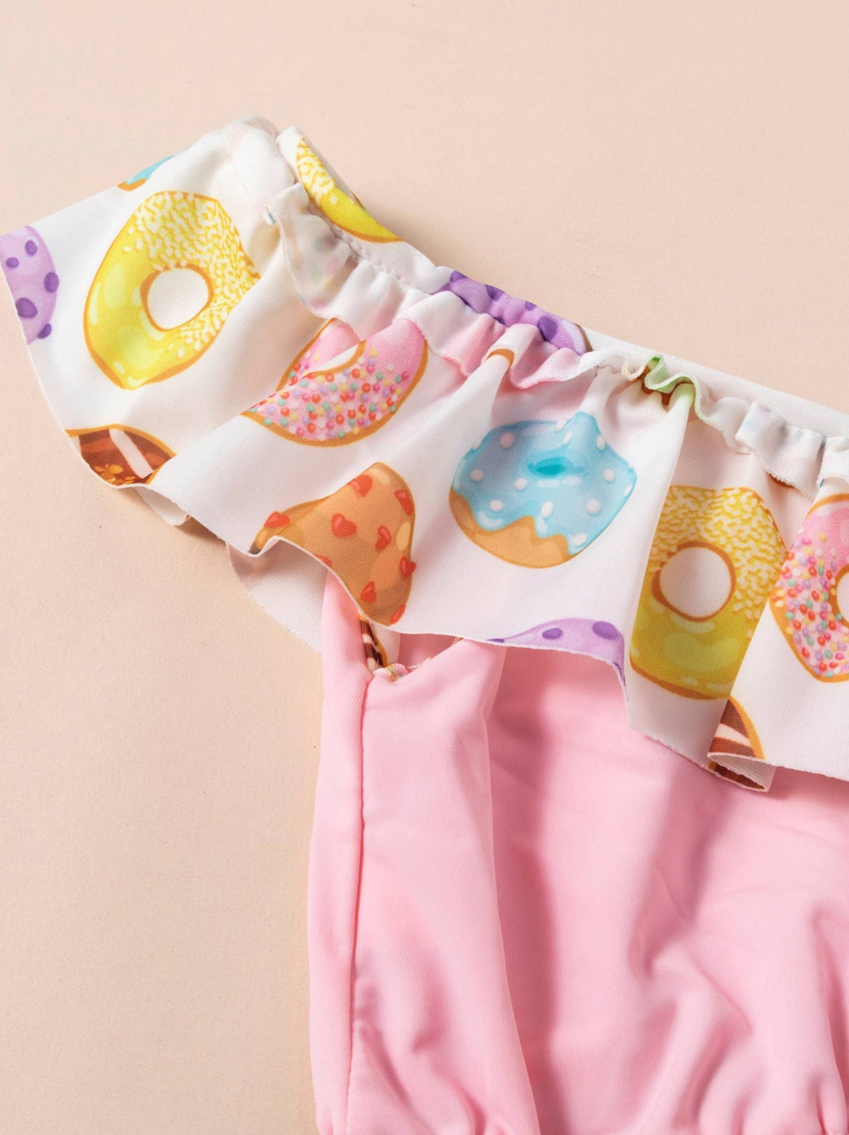 Donut Print Pink Flounce 3pcs Baby Girl Swimsuit