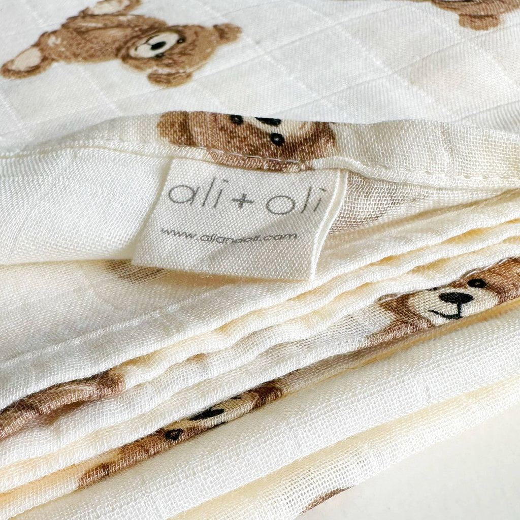 Bamboo Muslin Swaddle Baby Blanket (Teddy Bear)