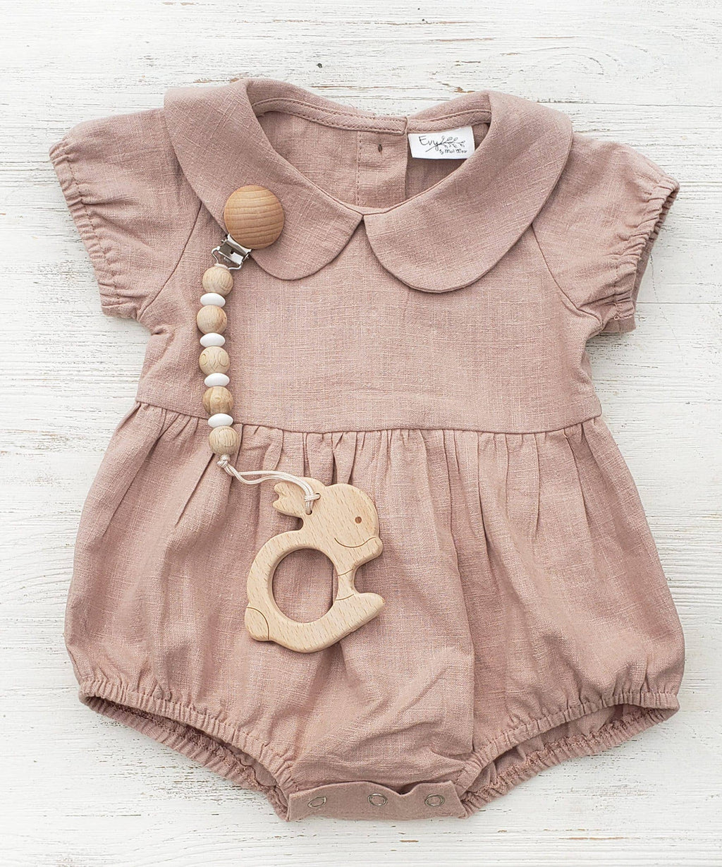 Peter Pan Collar Linen Bubble Romper + Bow | Allie