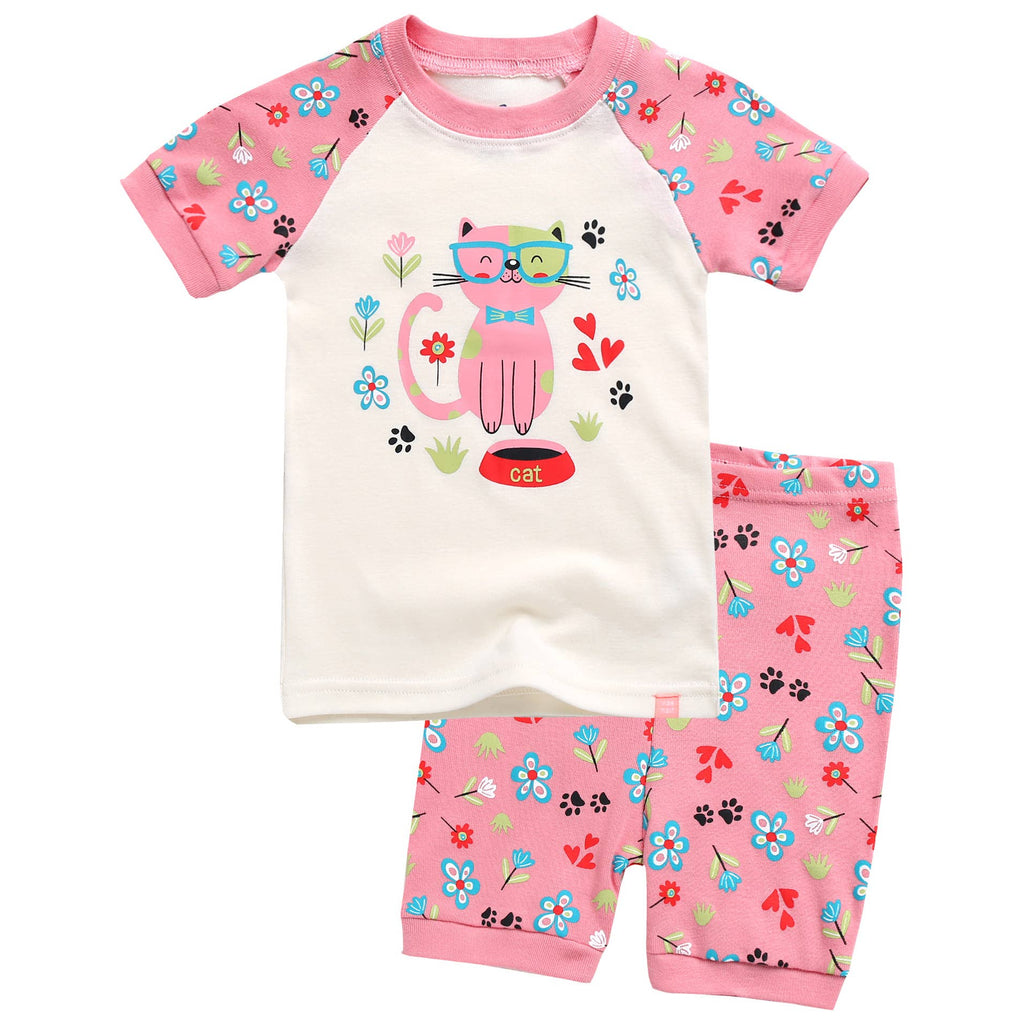 Flower Cat Short Sleeve Pajama Set
