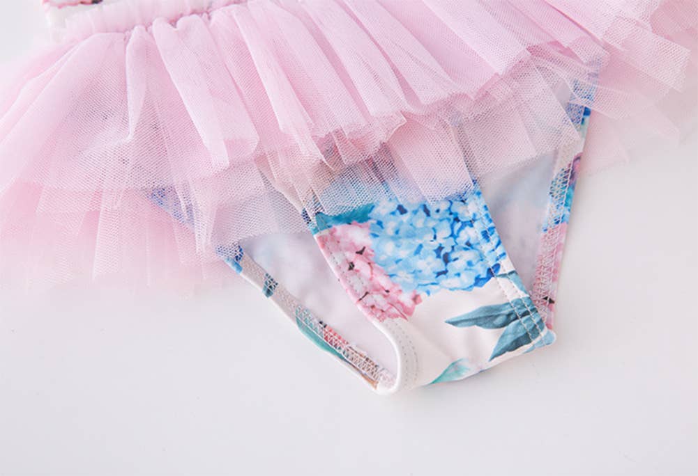 Hydrangea & Birdle Tulle One-Piece Girl Ballerina Swimsuit