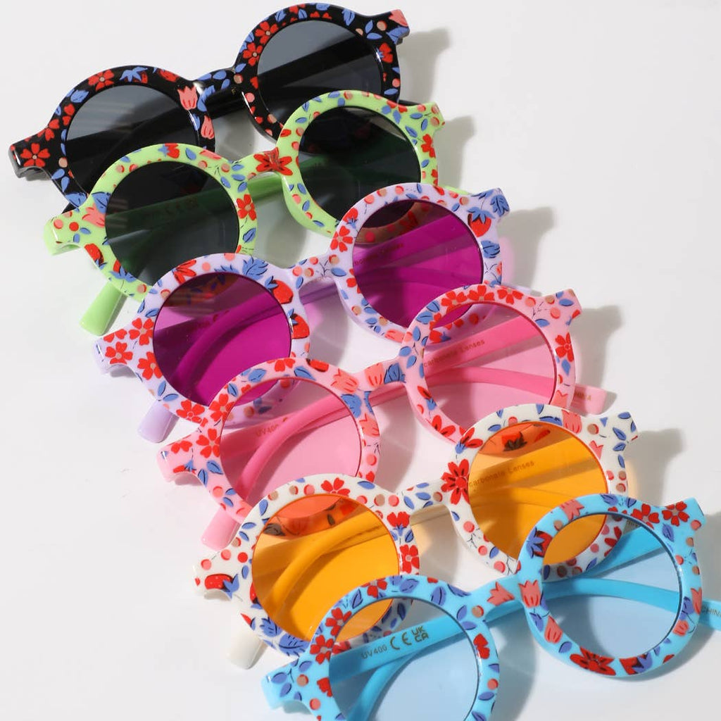 Girls Floral Round Frame Sunglasses