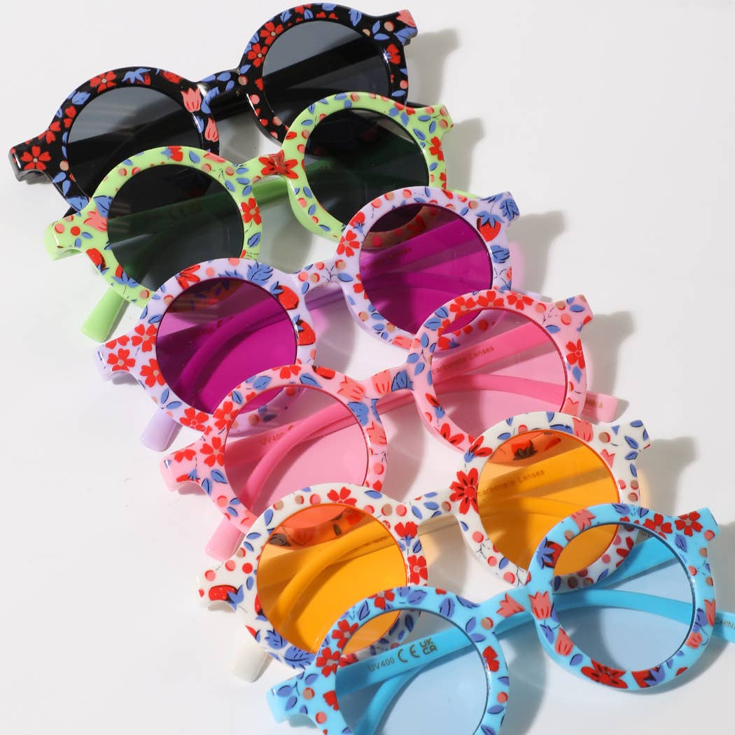 Girls Floral Round Frame Sunglasses
