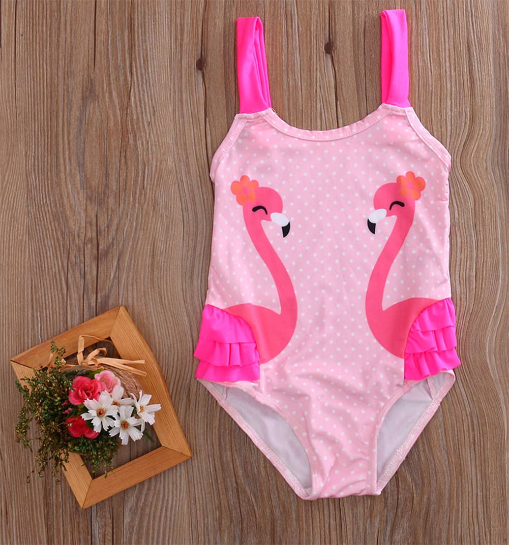 Pink Flamingo Ruffle Girl Swimsuit
