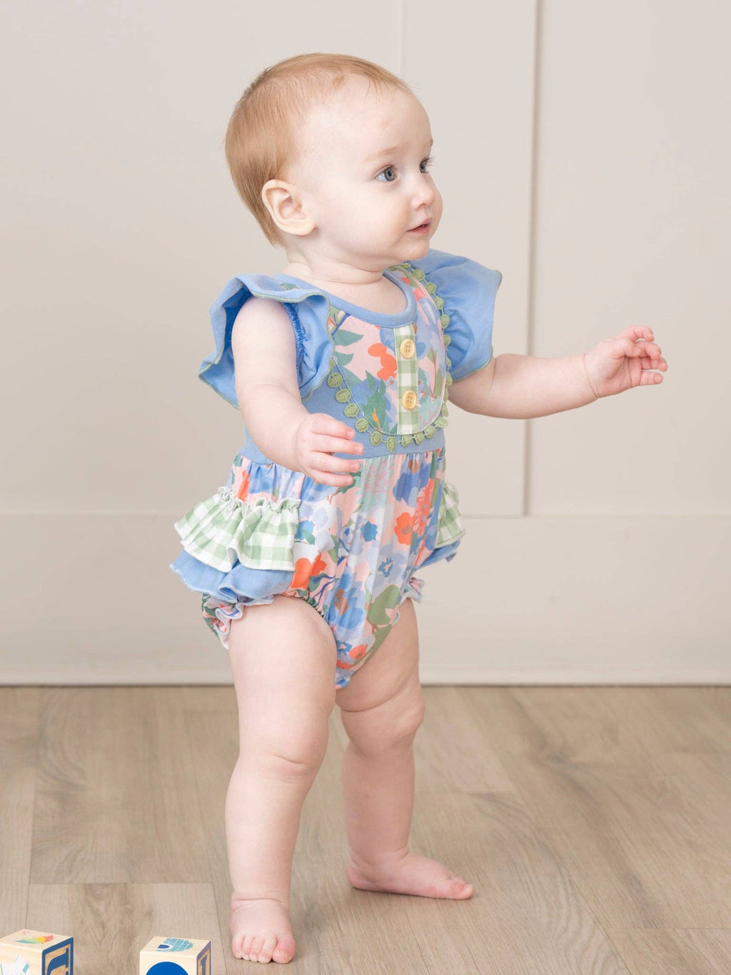 Springtime Flutter Floral Ruffle Bubble Romper