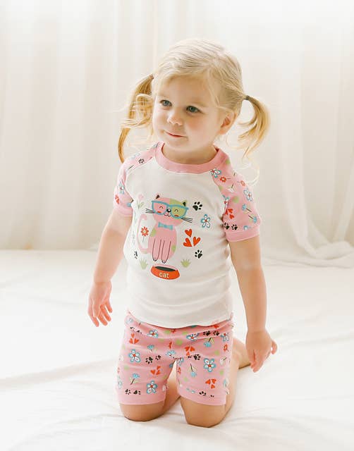 Flower Cat Short Sleeve Pajama Set