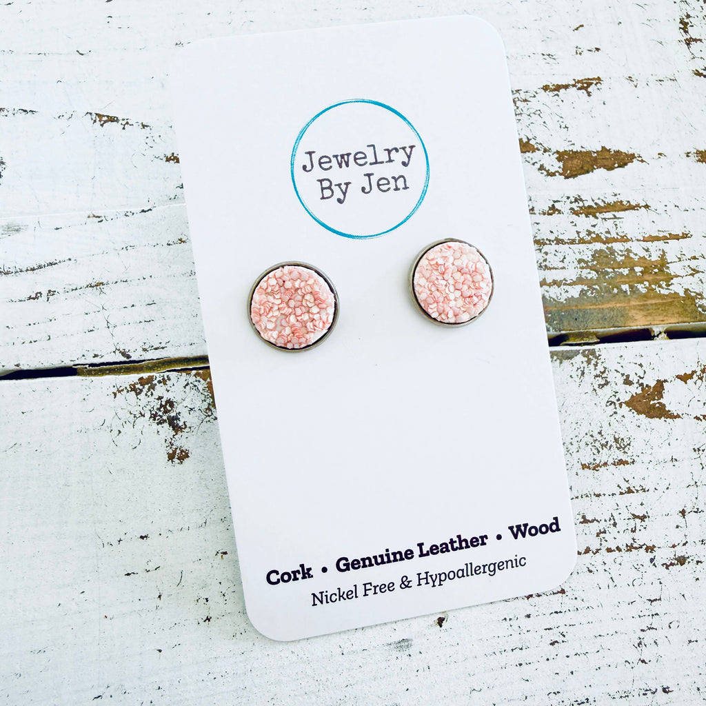Stud Earrings: Dusty Pink Glitter