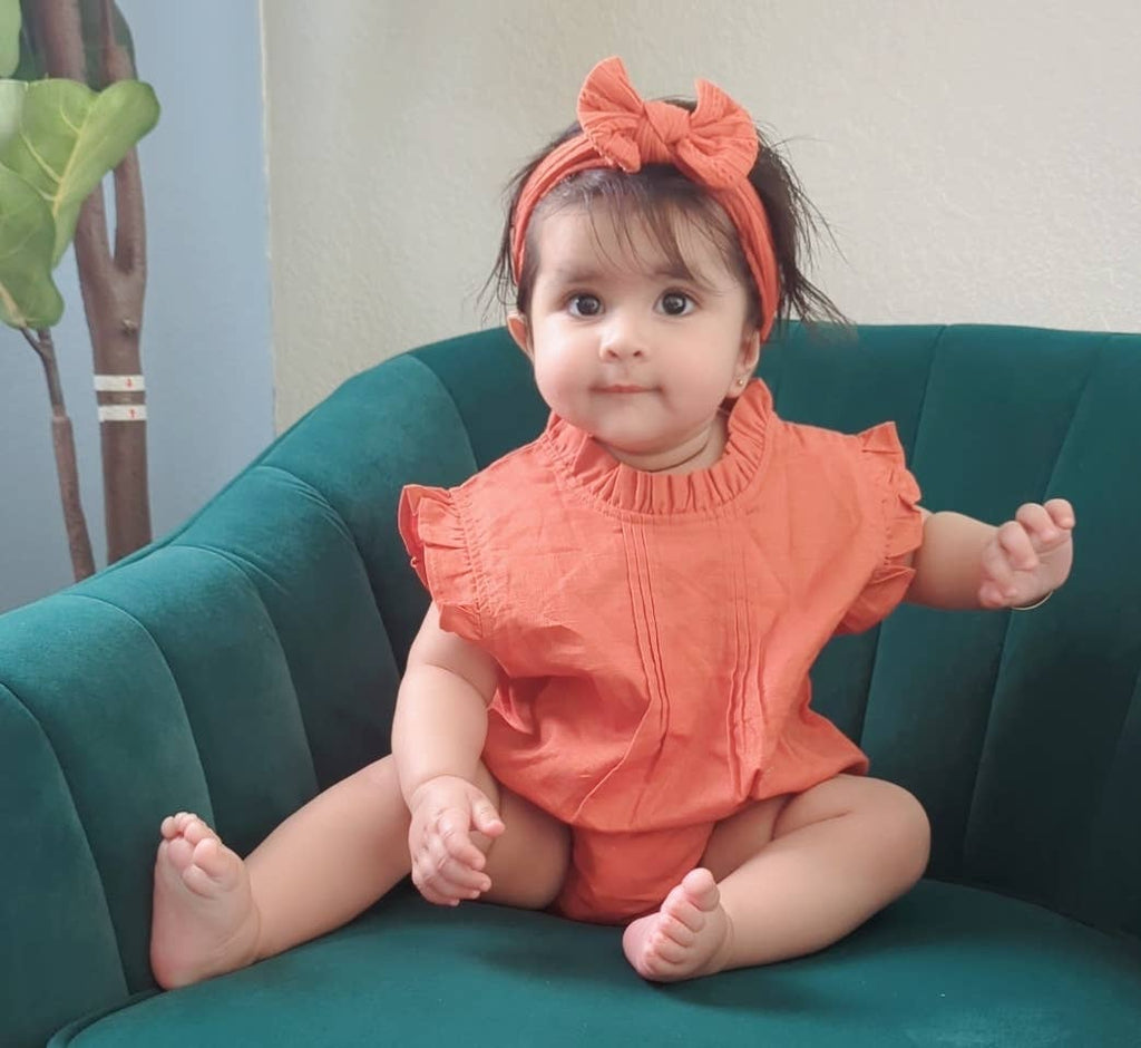 The Daphne-Coral- Organic Linen Blend Romper