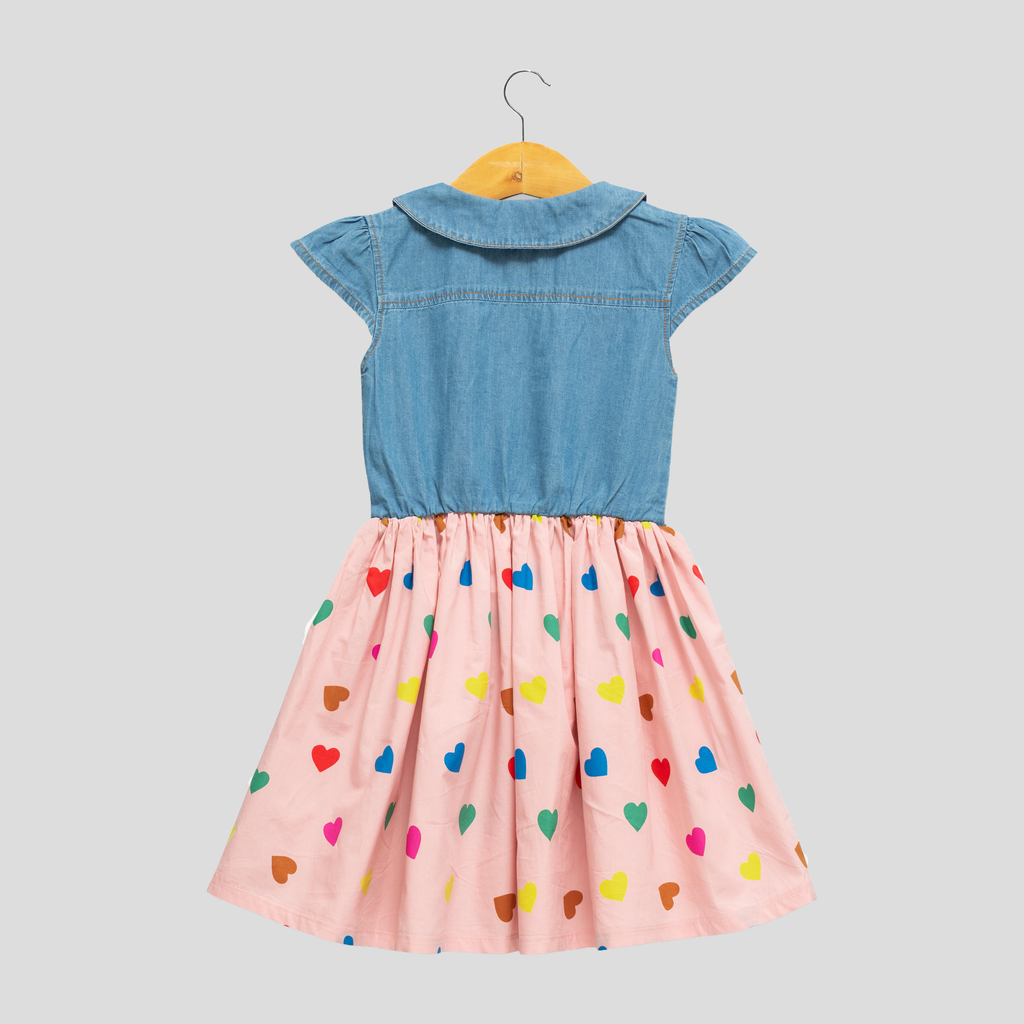Stylish Collared Denim Flair Dress for Toddlers