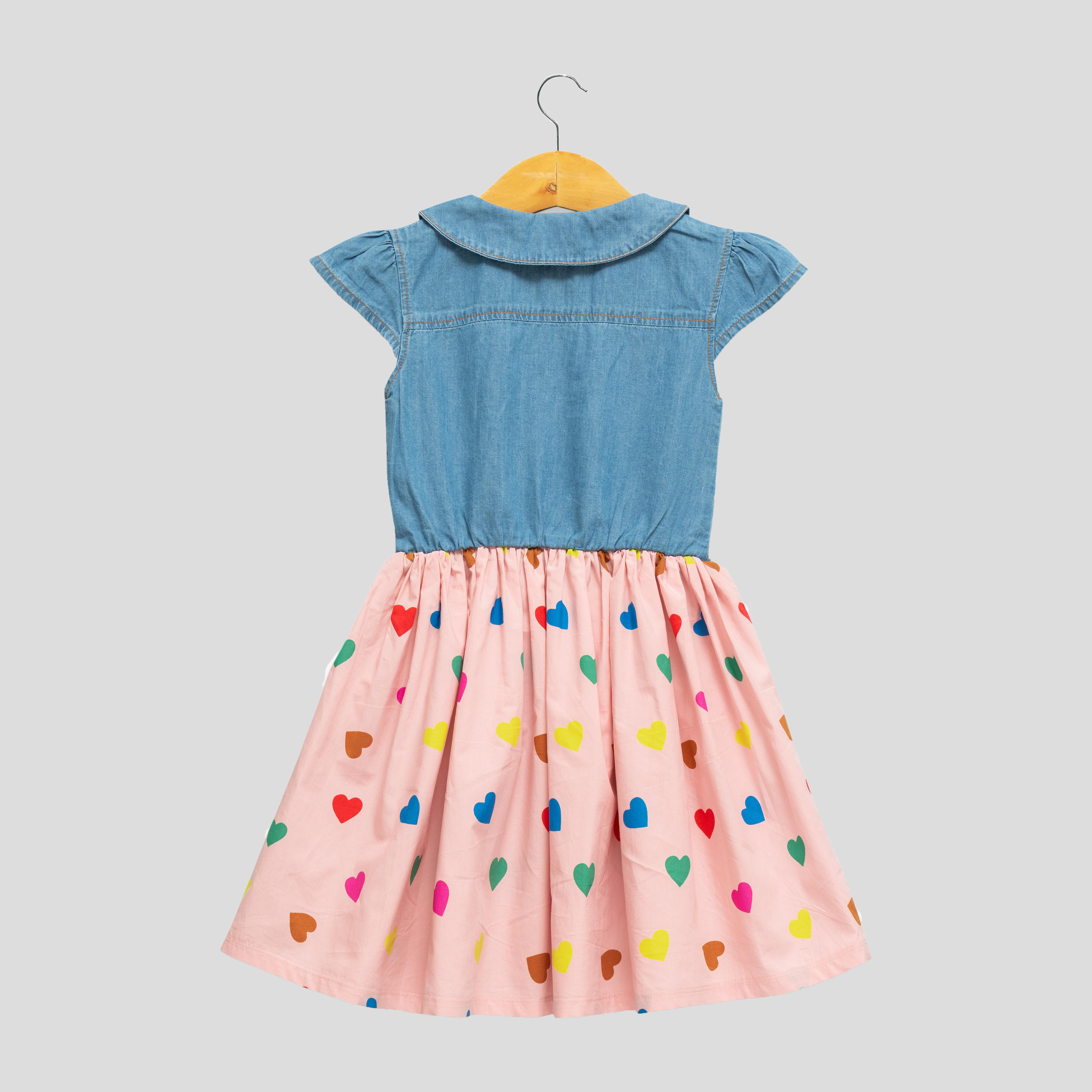 Stylish Collared Denim Flair Dress for Toddlers
