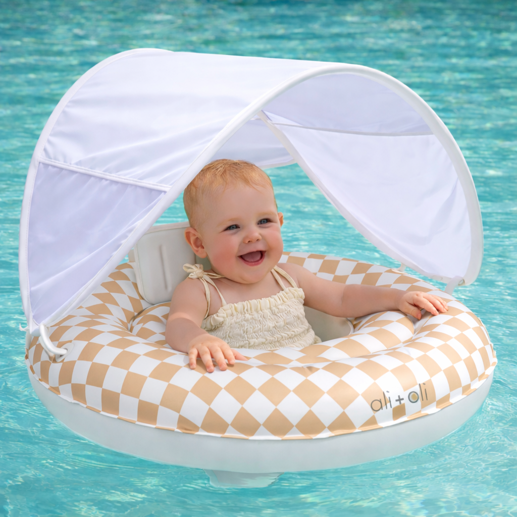 Ali+Oli Baby Swim Seat with Sun Canopy (Tan Checkers)