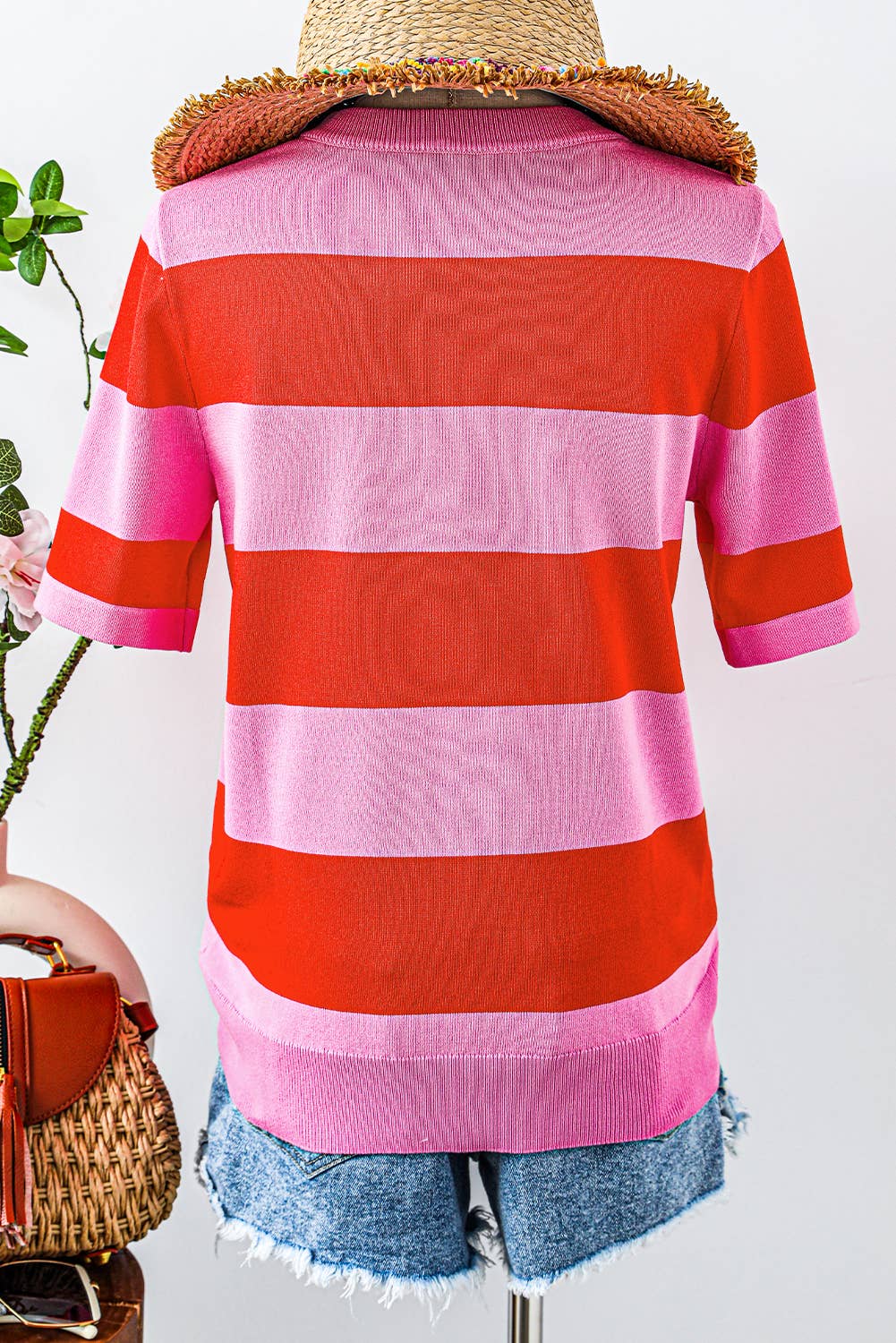 Fashion-W Colorblock Striped Knitted T shirt