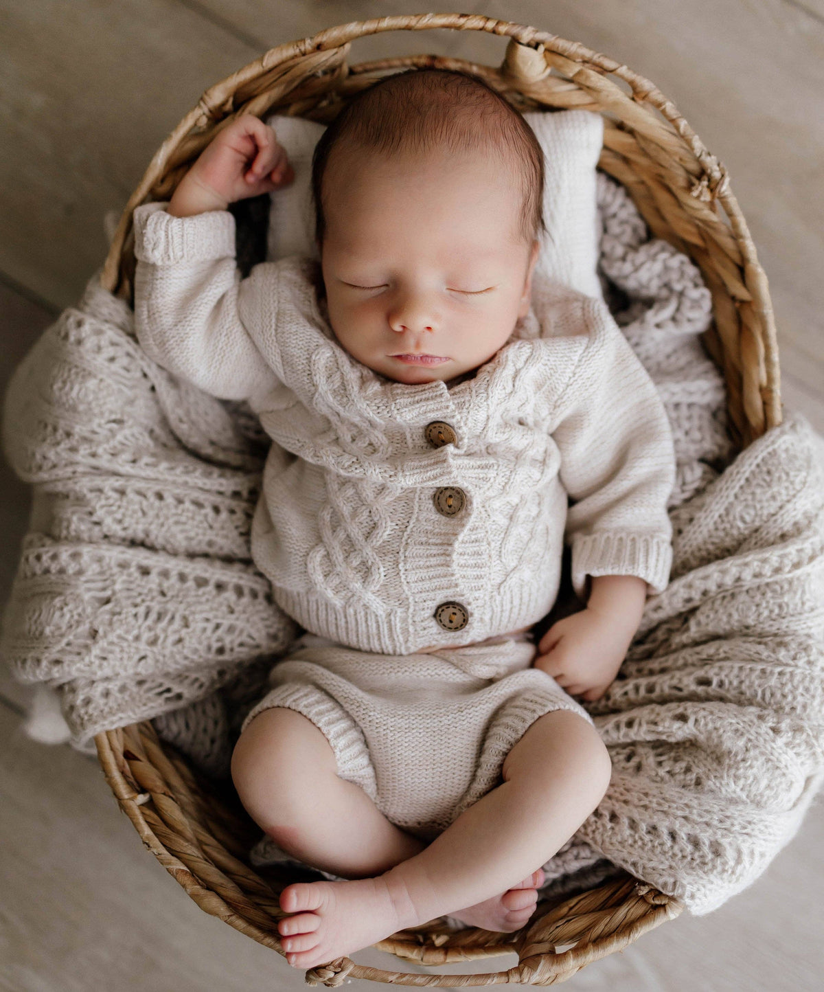 Cotton Knitted Cardigan bloomer booties | Matais 3pc Set