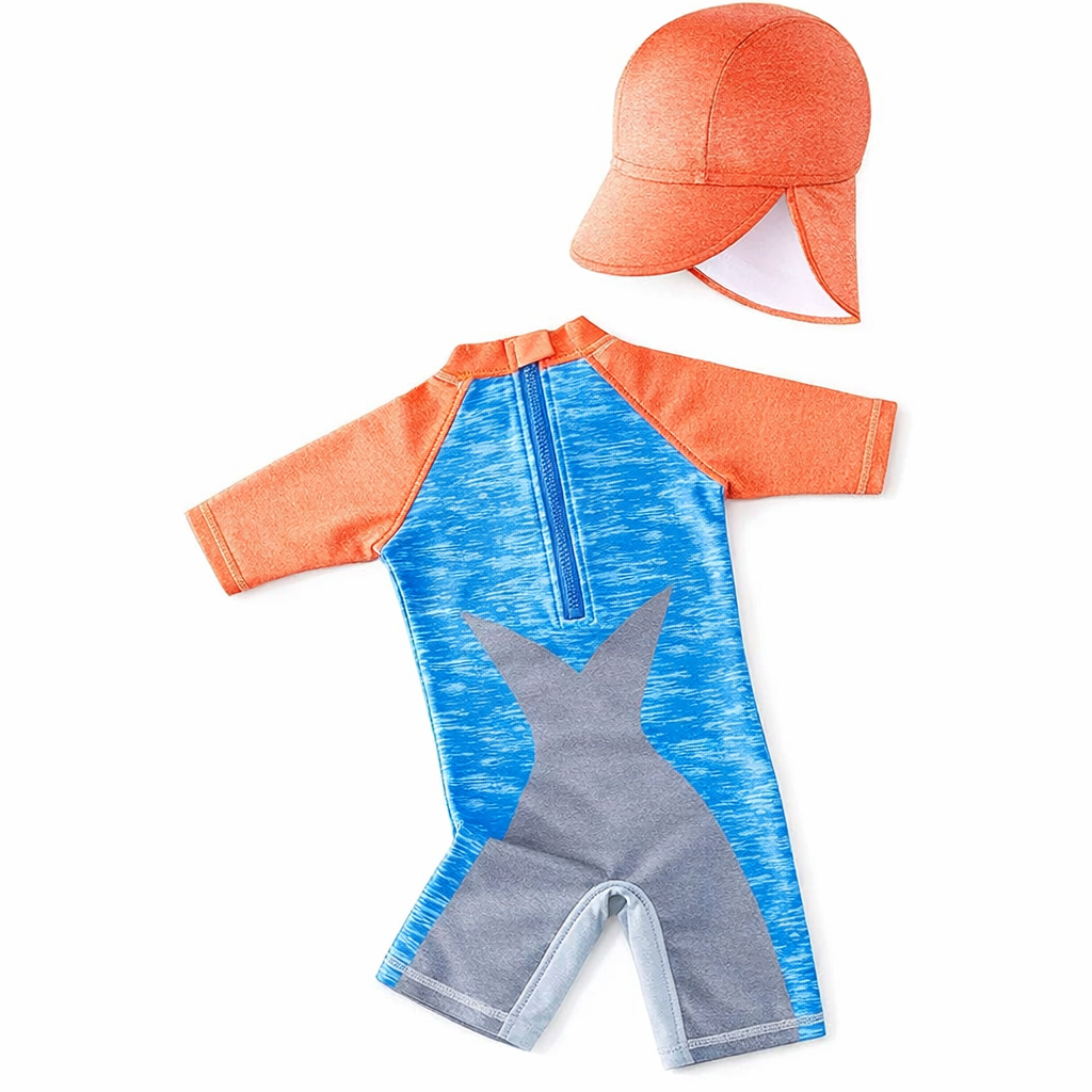 Shark Rash Guard & Swim Hat 2-Piece Boy Swimwear Set