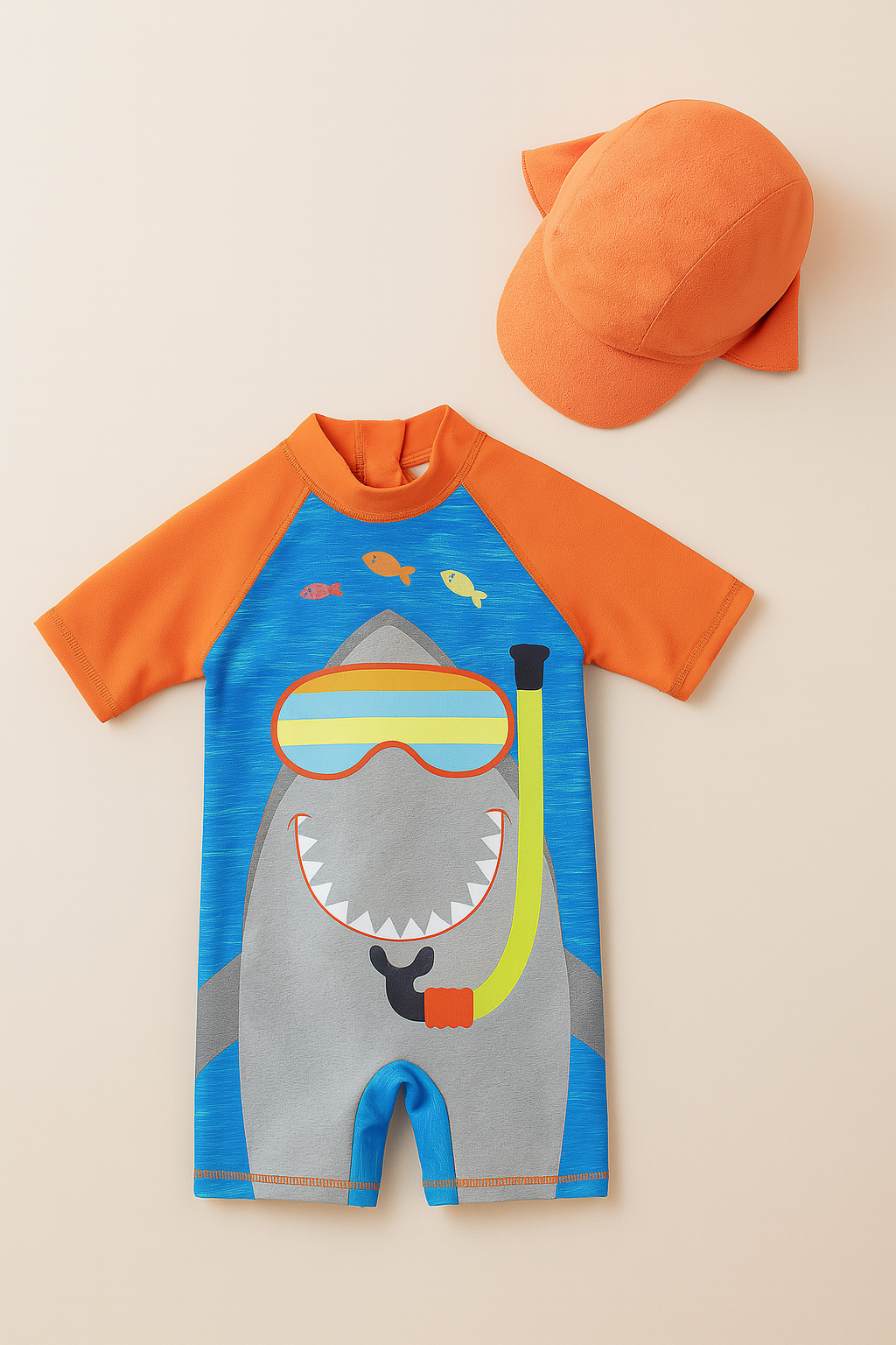 Shark Rash Guard & Swim Hat 2-Piece Boy Swimwear Set