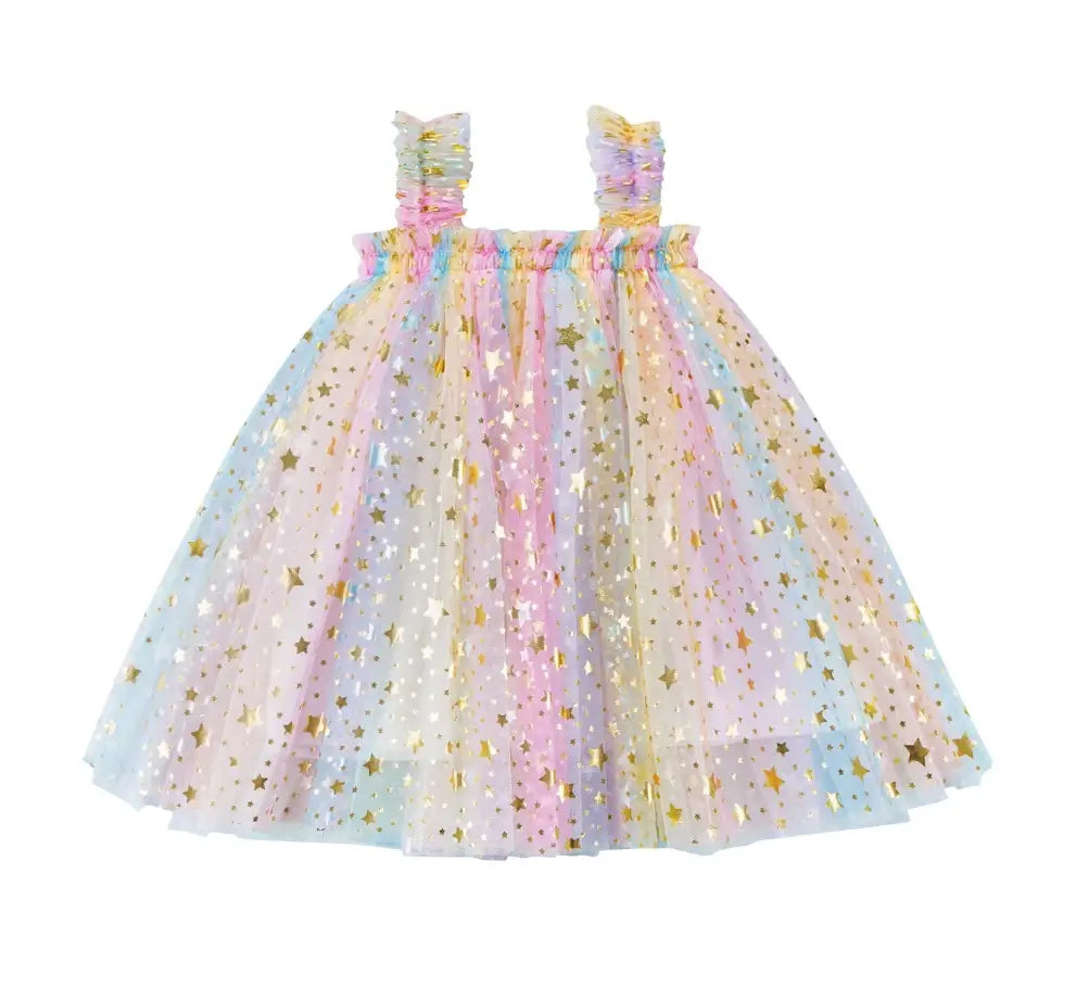 Shimmering Colorful Tulle Star Little Girl Dress