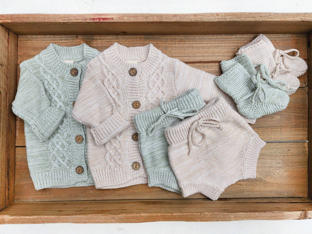 Cotton Knitted Cardigan bloomer booties | Matais 3pc Set