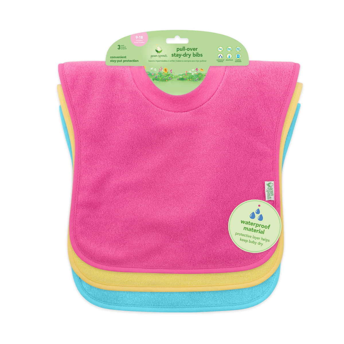 Pull-Over Stay-Dry Toddler Bibs (3pk)