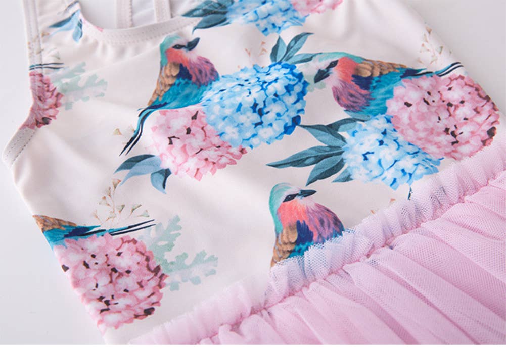 Hydrangea & Birdle Tulle One-Piece Girl Ballerina Swimsuit