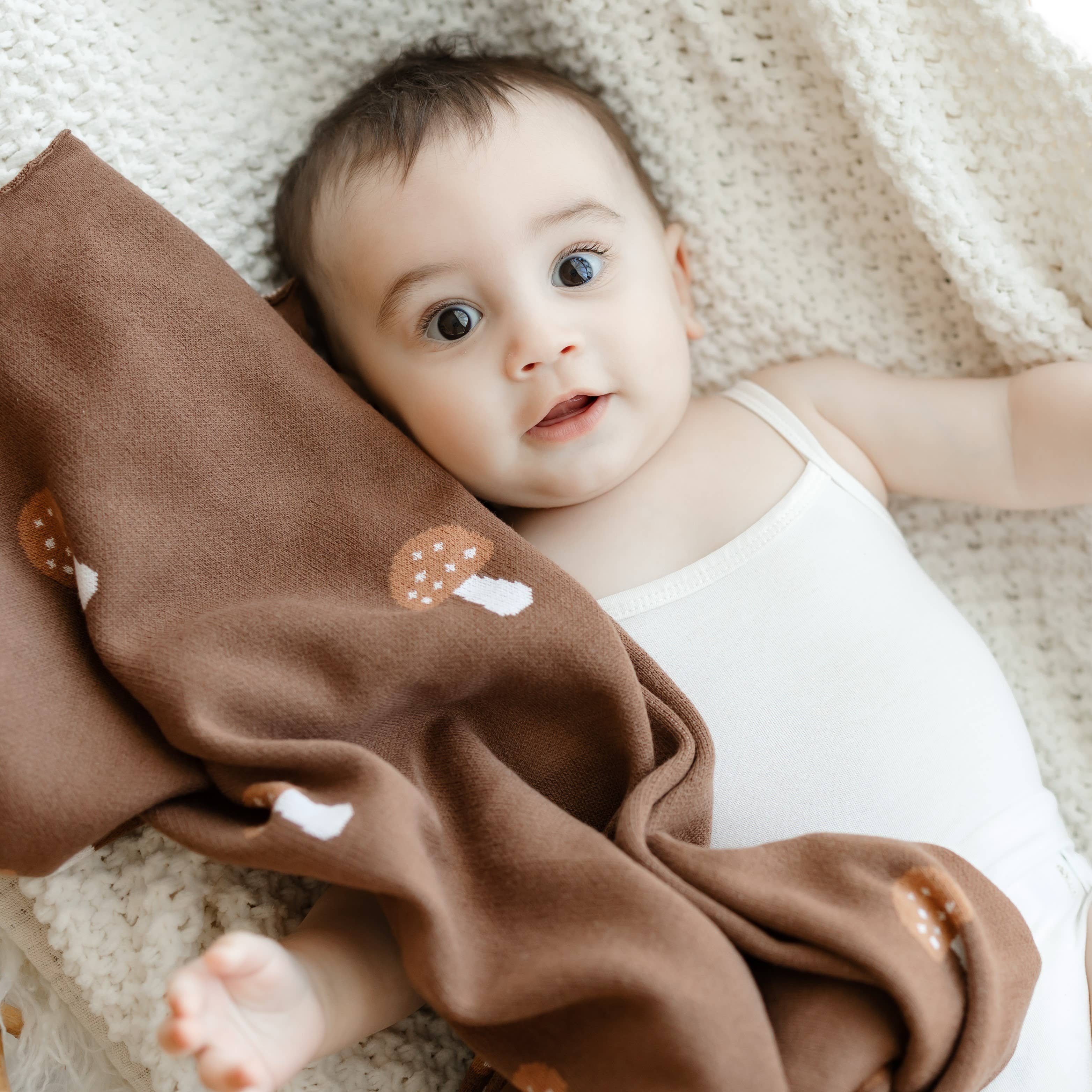 100% Luxury Cotton Swaddle Receiving Baby Blanket - Mushroom