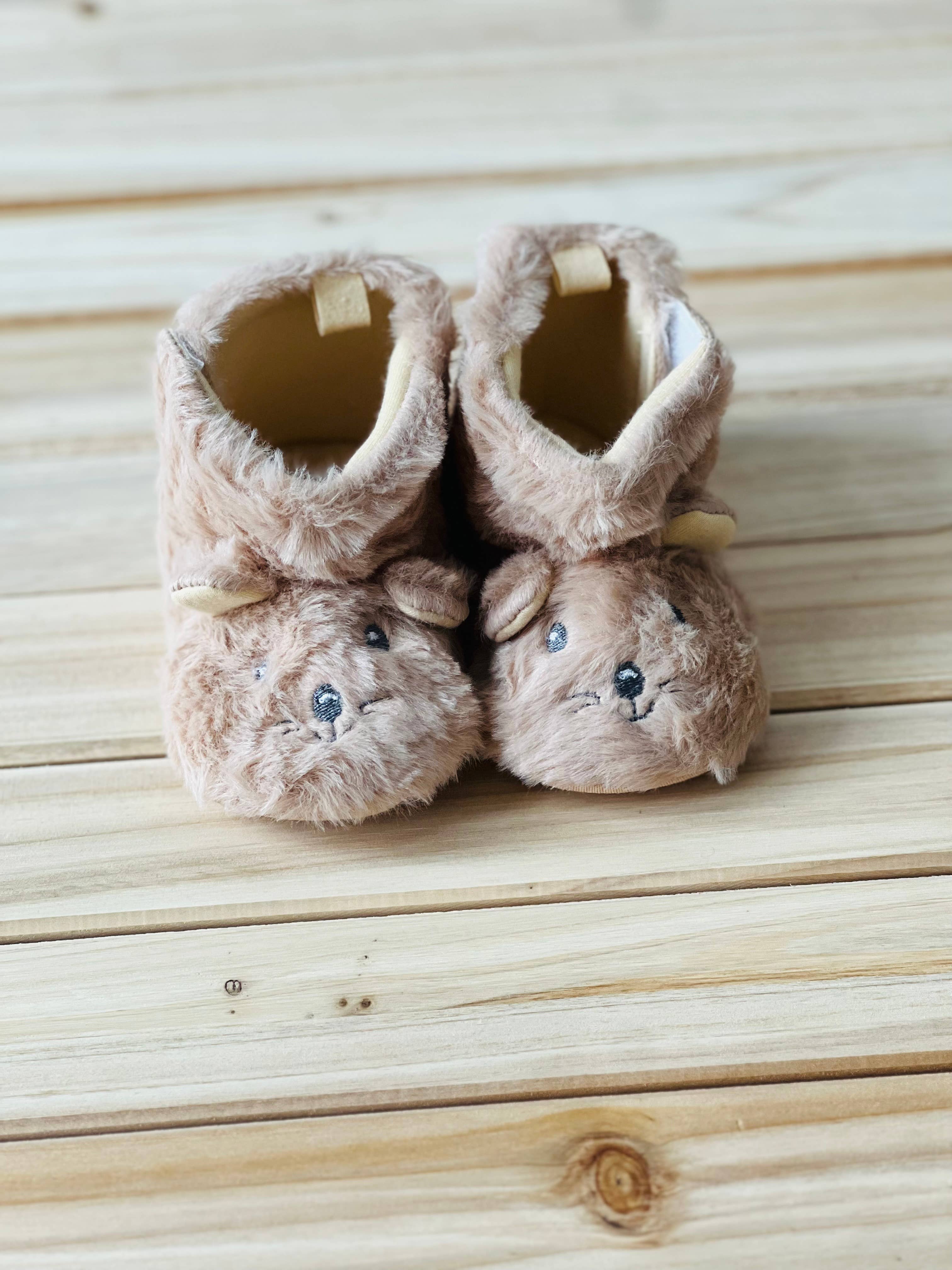 Baby Boys Fuzzy Bear Slippers