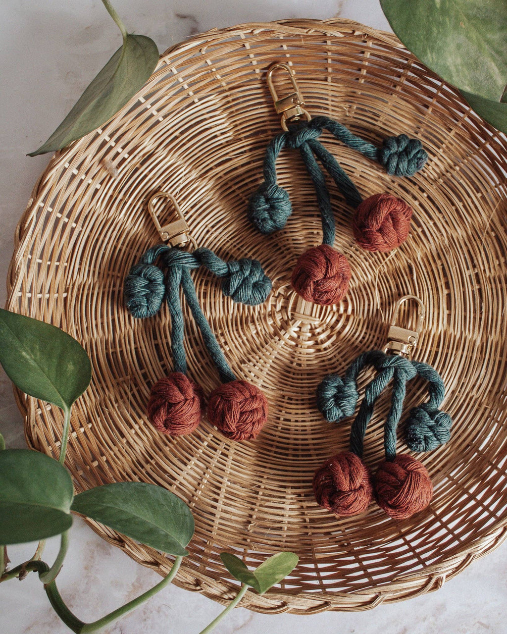 Macrame Cherry Keychain / Bag Charm